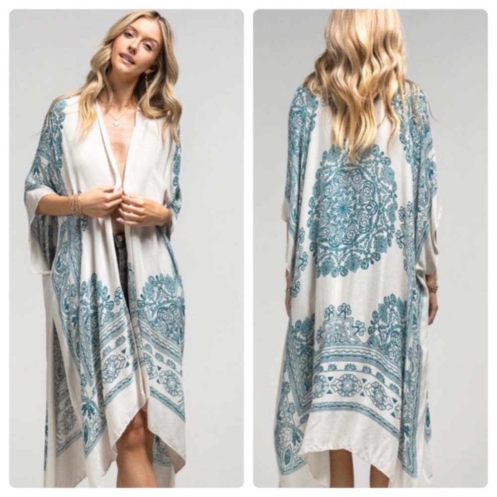 NEW Boho Mandala Teal and White Kimono